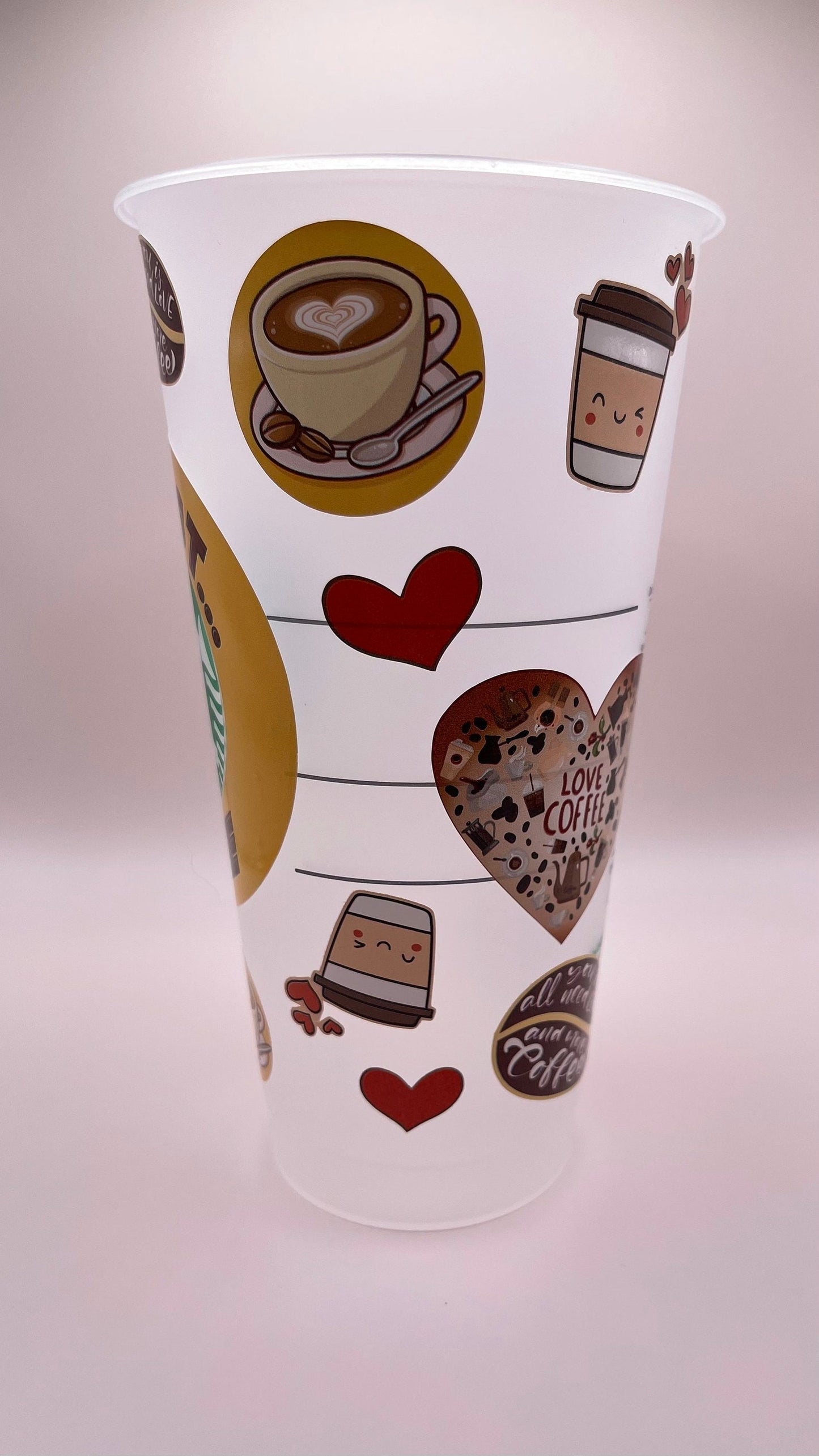 COFFEE Cup from Starbucks, Custom Starbucks cup with a heart. Vinyl Decorative, But first, coffee