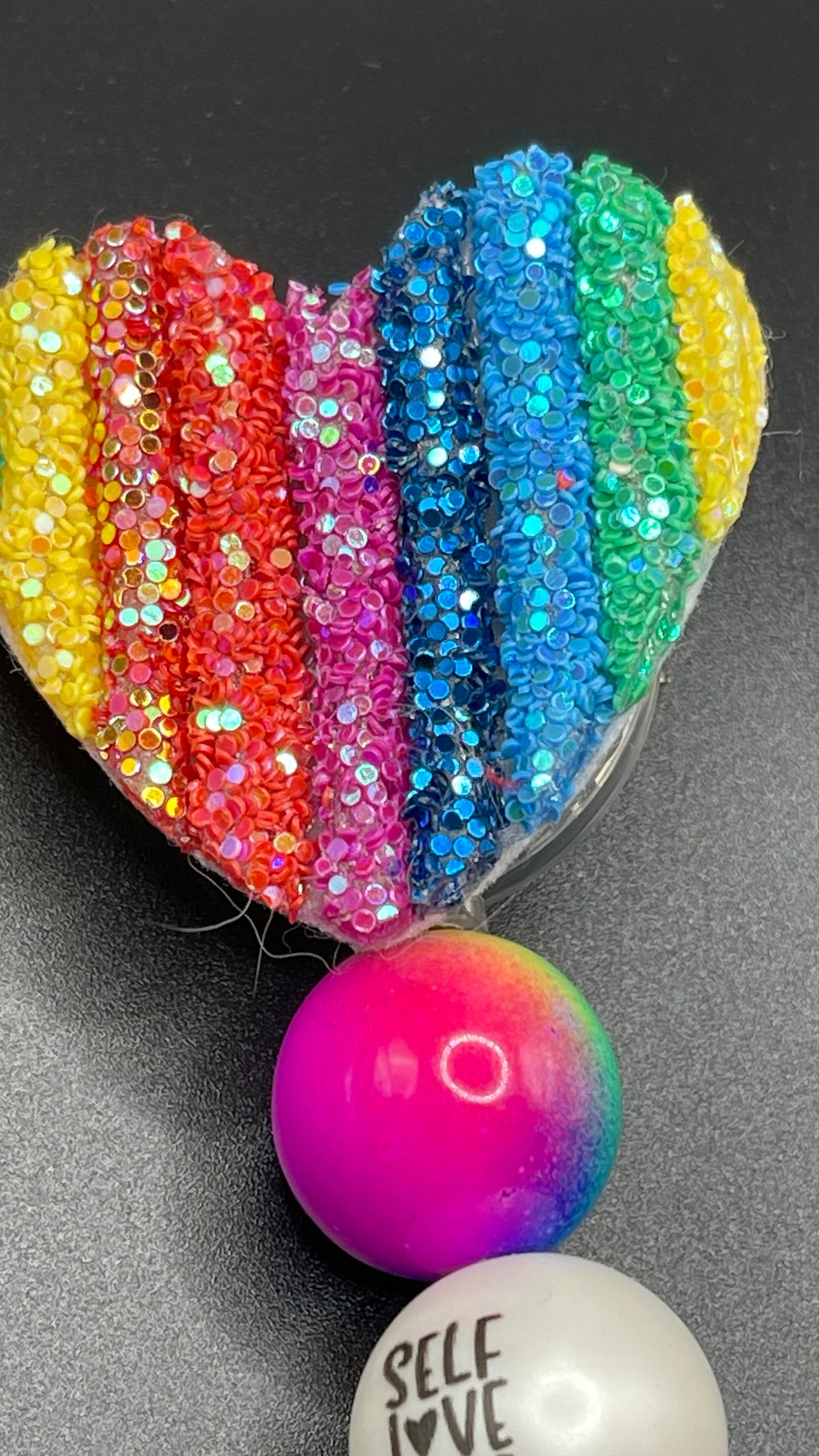 Self love heart beaded Festive Badge Reel is cute and unique! Retractable with an alligator clip