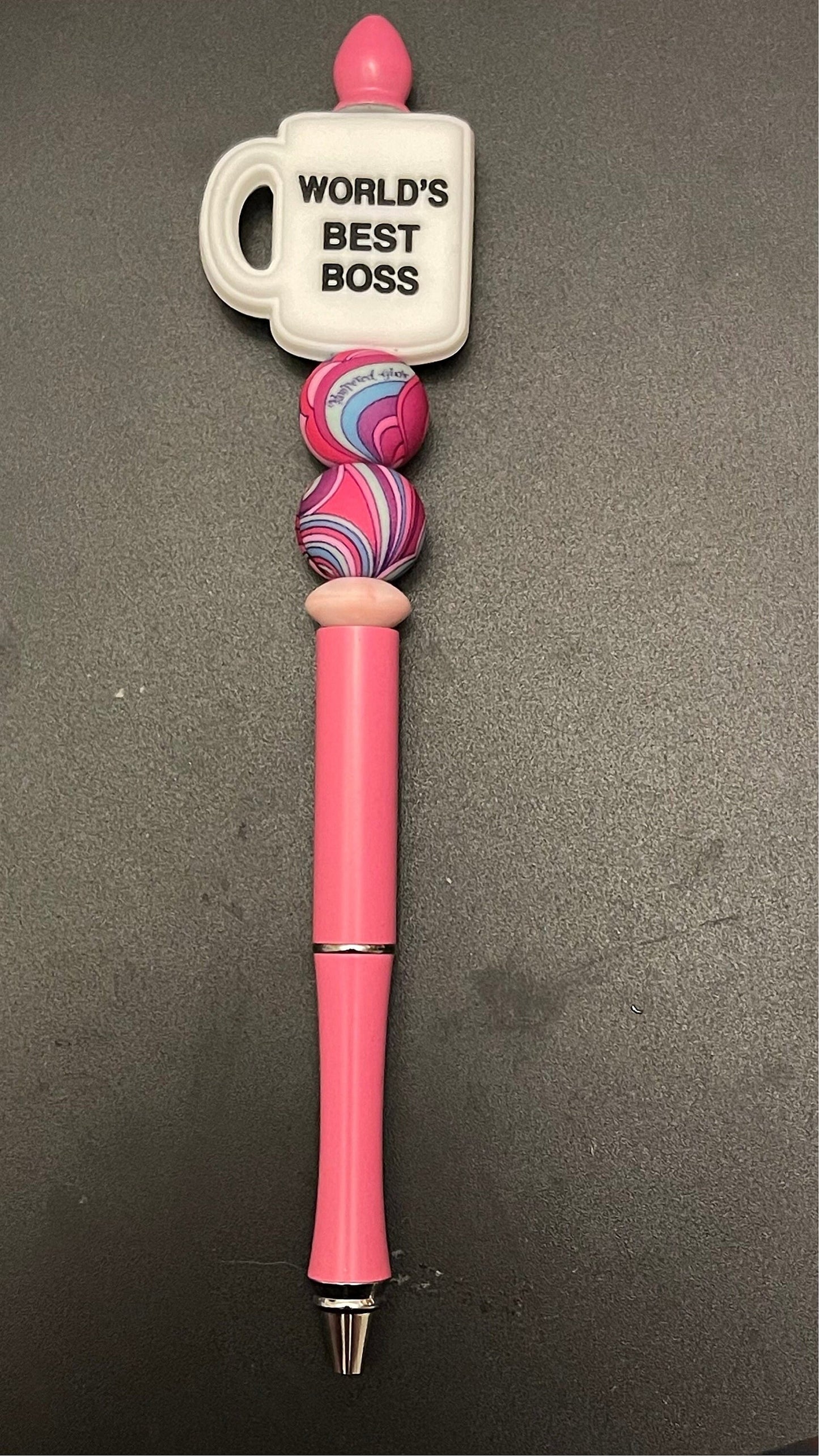 Worlds best boss coffee mug HANDMADE Pens with Cute Beads Special decoration. Most adorable, unique and special pen ever