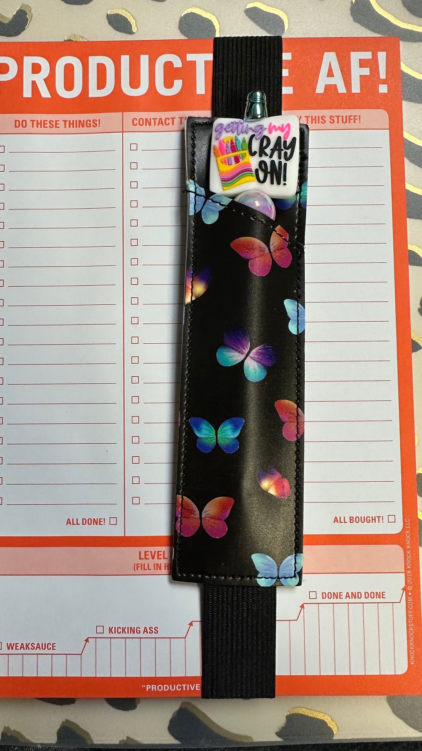 Adjustable Elastic Band Pen Holder, Pencil Holder, Pen Sleeve Pouch for Hardcover Journals and Notebooks, Leather 8-1.5 Inch