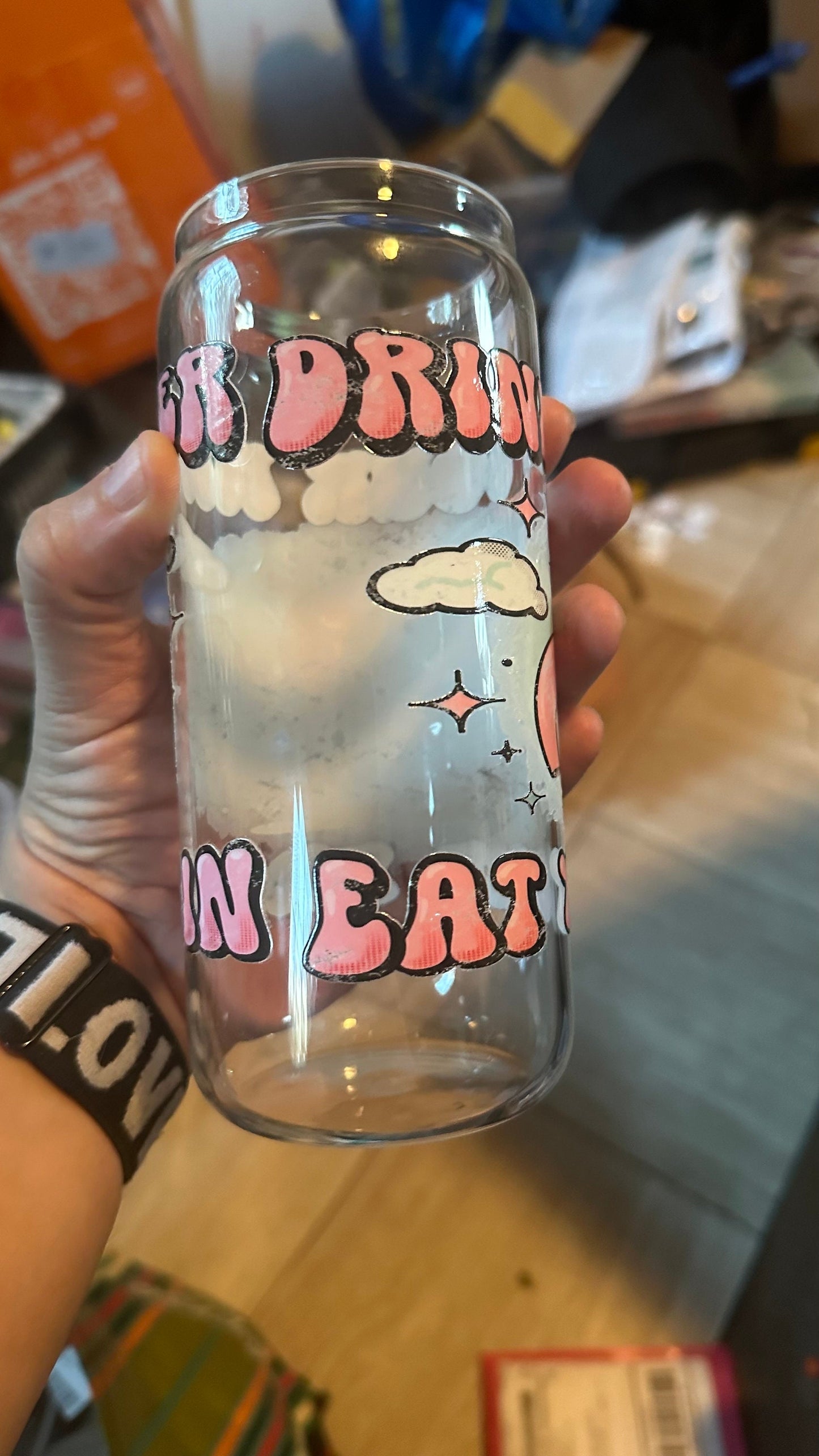 Bariatric Glass Can Cup, Iced Coffee Cup, Smoothie Glass, Cup for Iced Coffee, Cold Drink Cup, Reusable Plastic Straw and Bamboo Lid