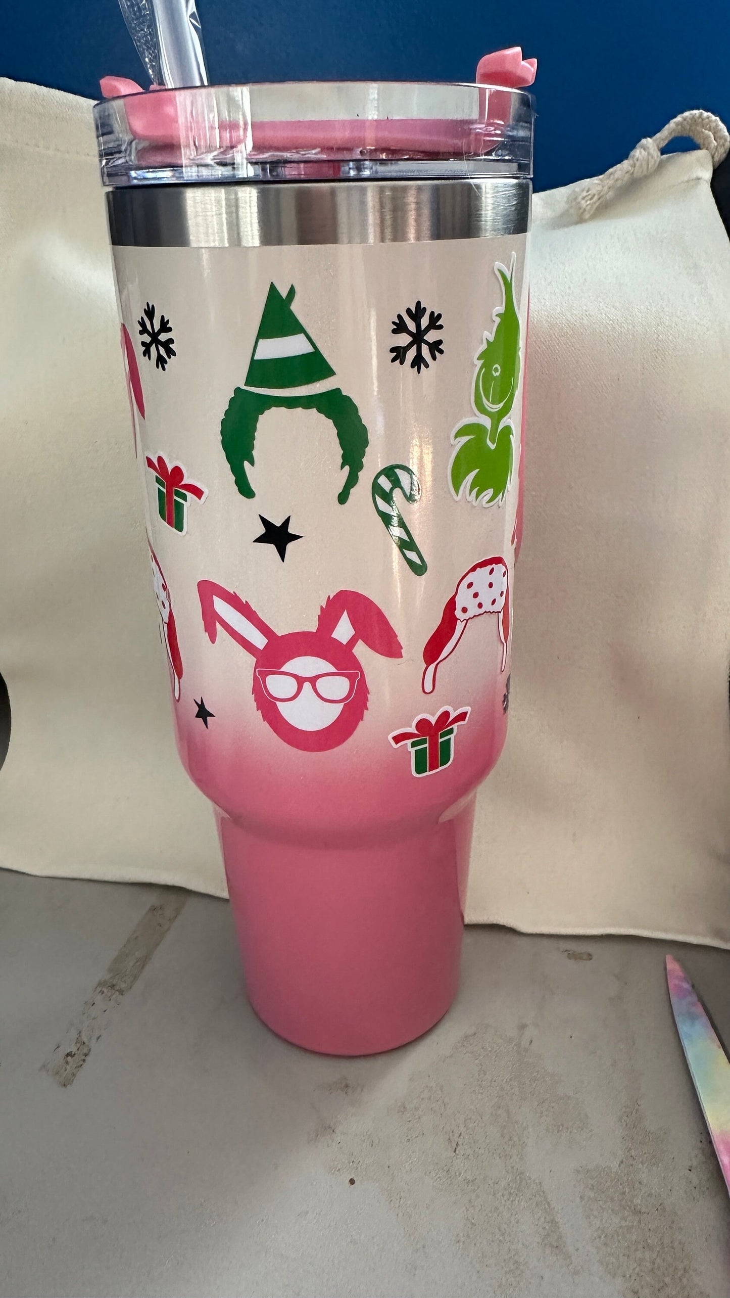 Pink Christmas 40oz Tumbler Wrap, Cartoon Christmas Tumbler 40oz, Merry Christmas 40 oz Tumbler
