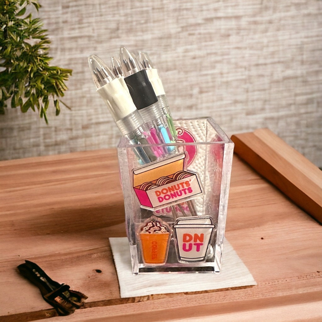 Personalized Dunkin Donuts Acrylic Pen Holder | Acrylic Makeup Brush Holder