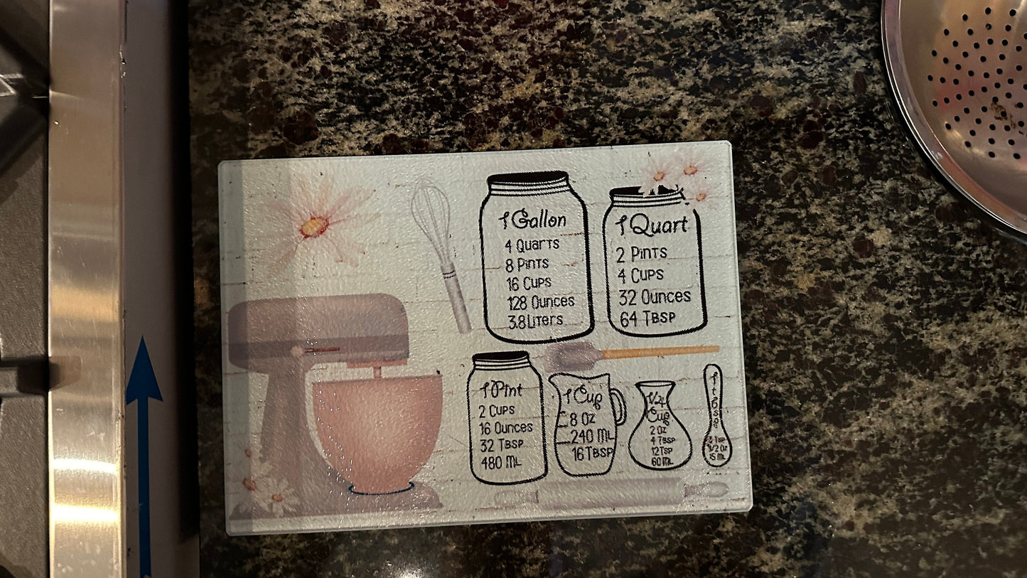 Kitchen Measurement's Cutting Board - Tempered Glass Cutting Board Customize Glass Cutting Board Wedding Gift