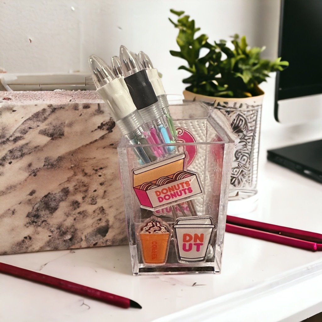 Personalized Dunkin Donuts Acrylic Pen Holder | Acrylic Makeup Brush Holder