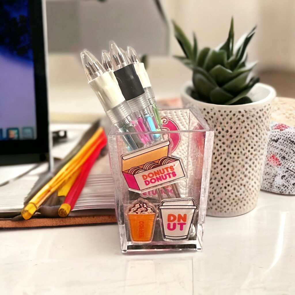 Personalized Dunkin Donuts Acrylic Pen Holder | Acrylic Makeup Brush Holder