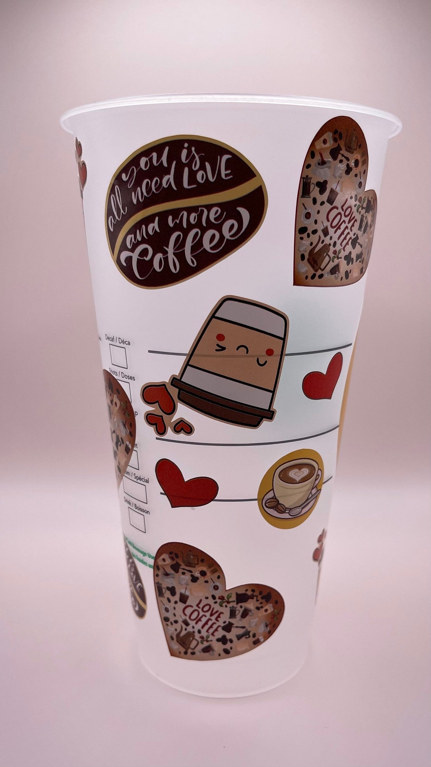 COFFEE Cup from Starbucks, Custom Starbucks cup with a heart.  Vinyl Decorative, But first, coffee