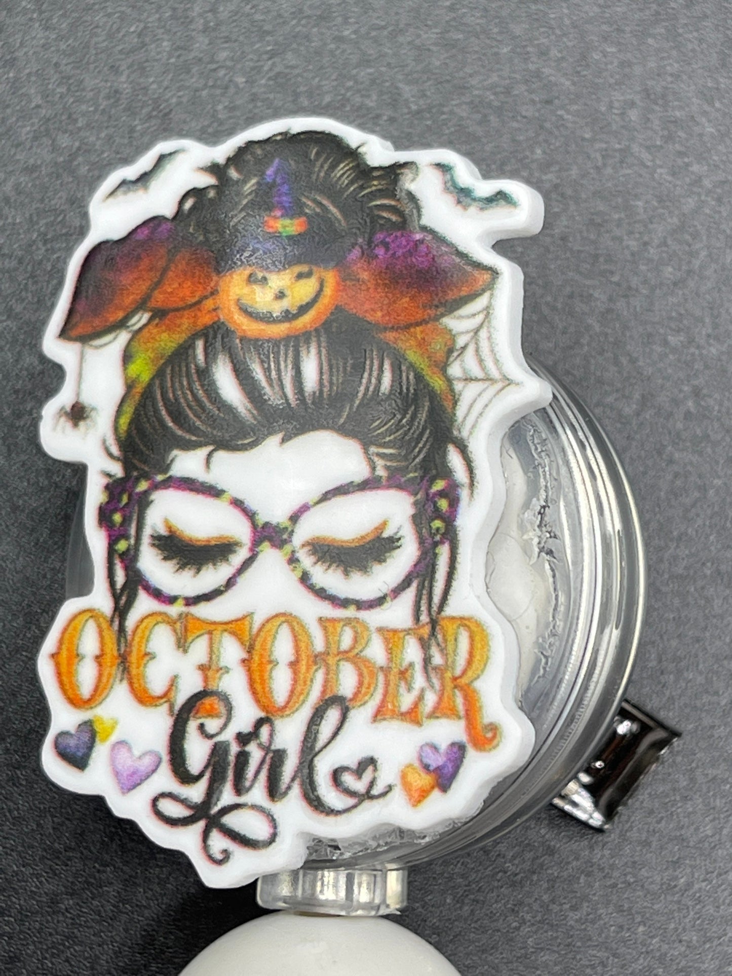 October girl, pumpkin girl, pumpkin spice beaded badge reel. Nurse badge, teacher badge