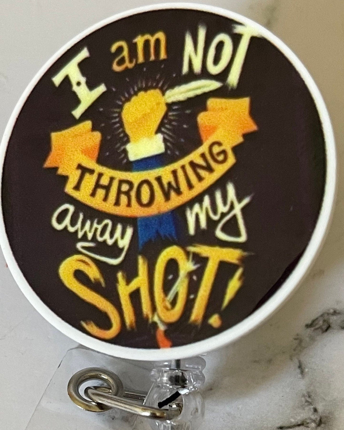 I am not throwing away my shot, Alexander Hamilton badge reel. Nurses, teachers, anyone who wears a badge!