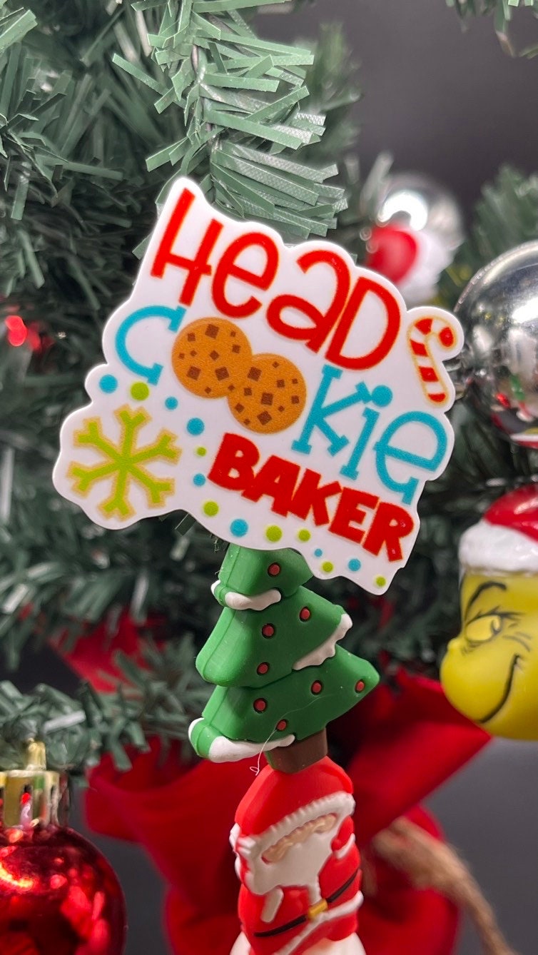 Christmas, head cookie baker badge reel. Retractable with an alligator clip