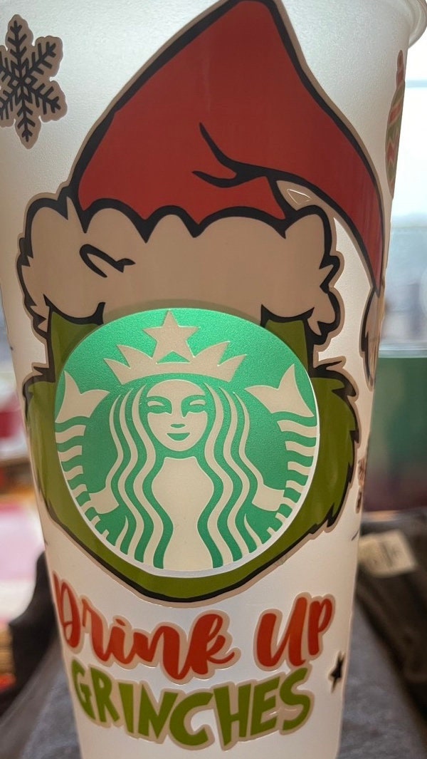 Drink up Grinches, Starbucks cold cup. Stocking stuffer. Secret Santa