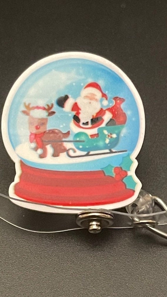 Festive Badge Reel is cute and unique! Christmas Santa badge reel. Retractable with an alligator clip