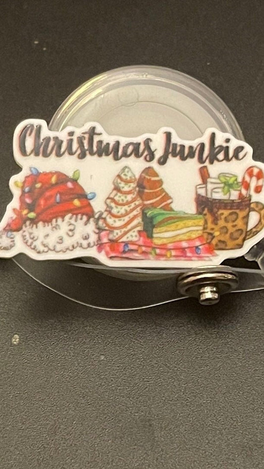 Festive Badge Reel is cute and unique! Christmas junkie badge reel. Retractable with an alligator clip