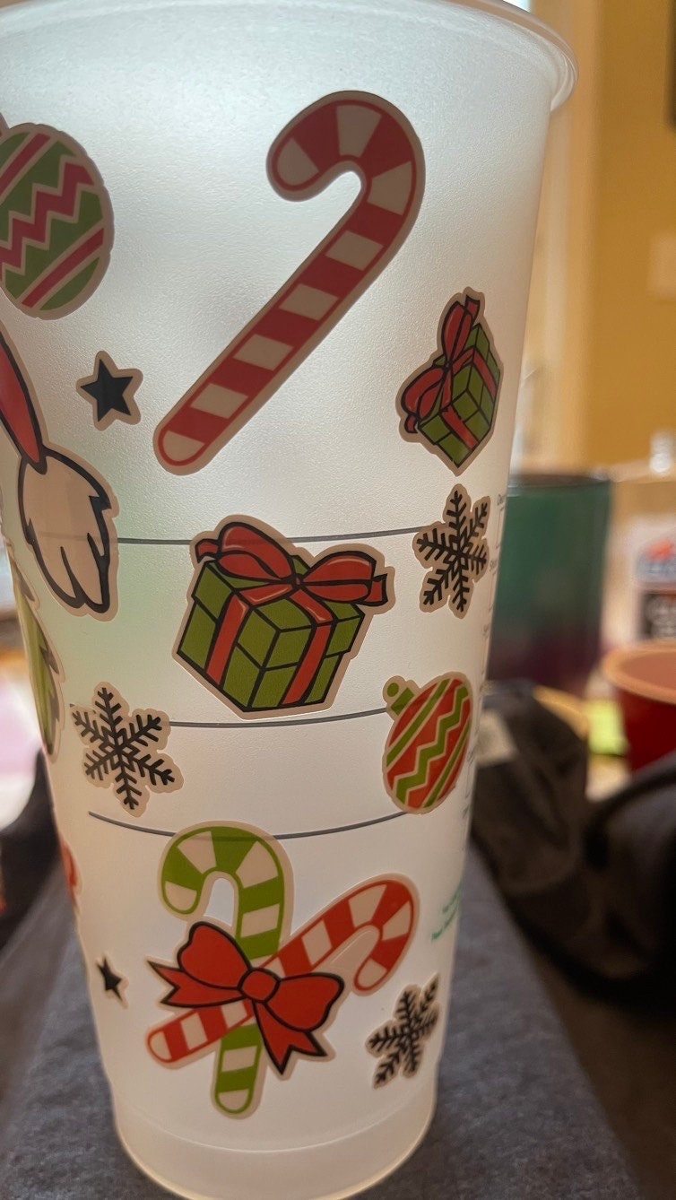 Drink up Grinches, Starbucks cold cup. Stocking stuffer. Secret Santa