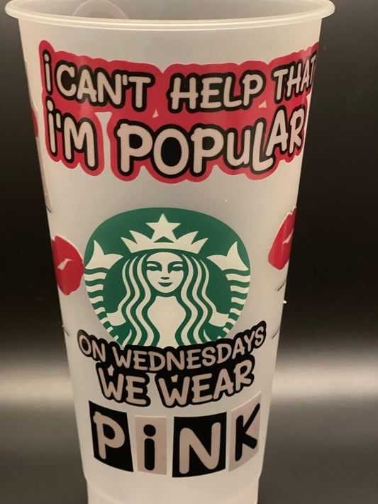 Mean Girls, on Wednesday’s we wear pink COFFEE Cup from Starbucks, Custom Starbucks cup Vinyl Decorative