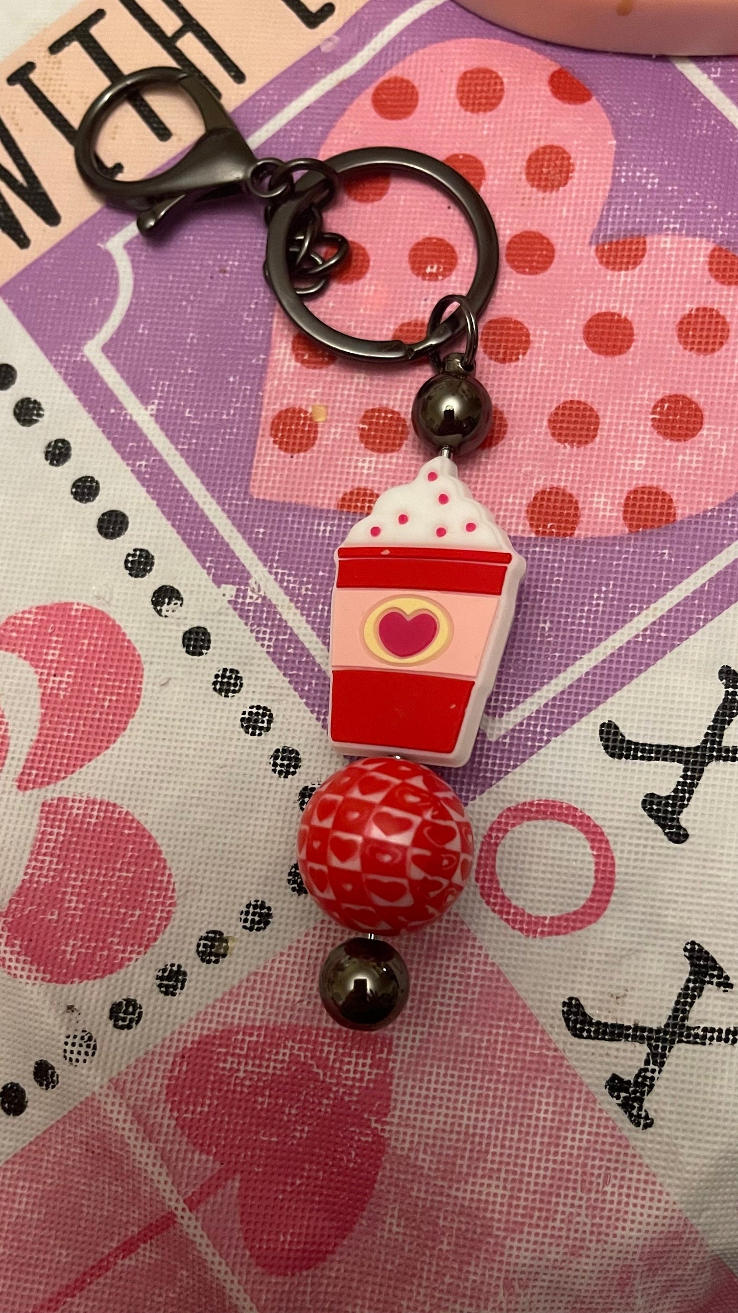 Coffee love keychain or zipper pull. Also can put on purses or backpacks or any bag!