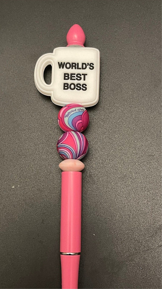 Worlds best boss coffee mug HANDMADE Pens with Cute Beads Special decoration.  Most adorable, unique and special pen ever