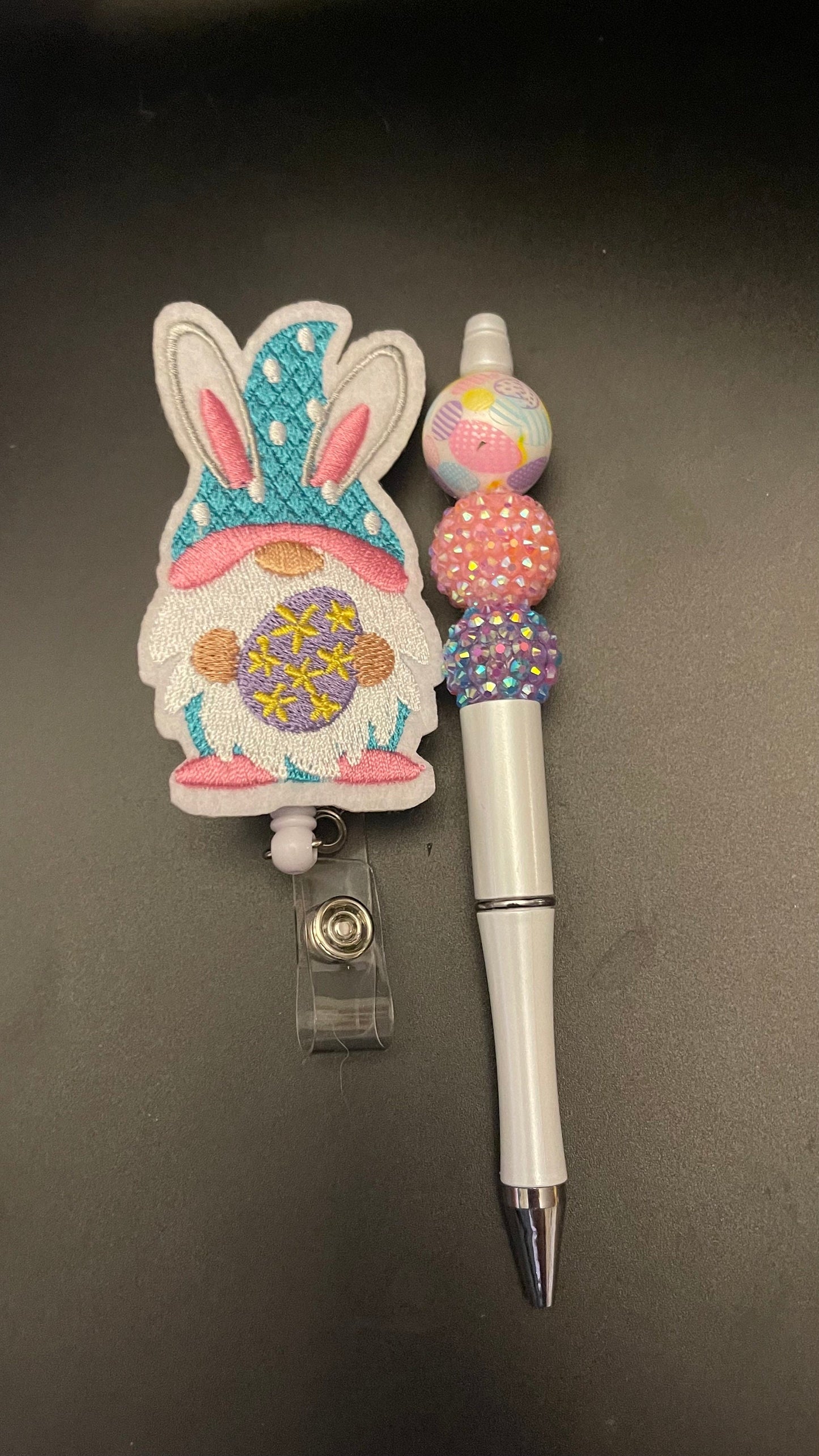 Easter badge reel and beaded pen. Great Teacher gift