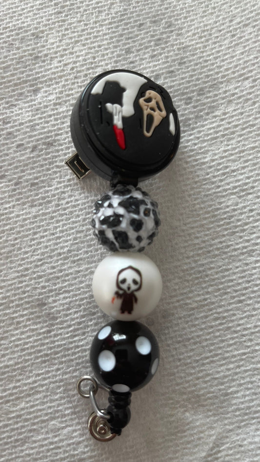 Scream, ghost face badge reel, Halloween badge reel, Unique badge