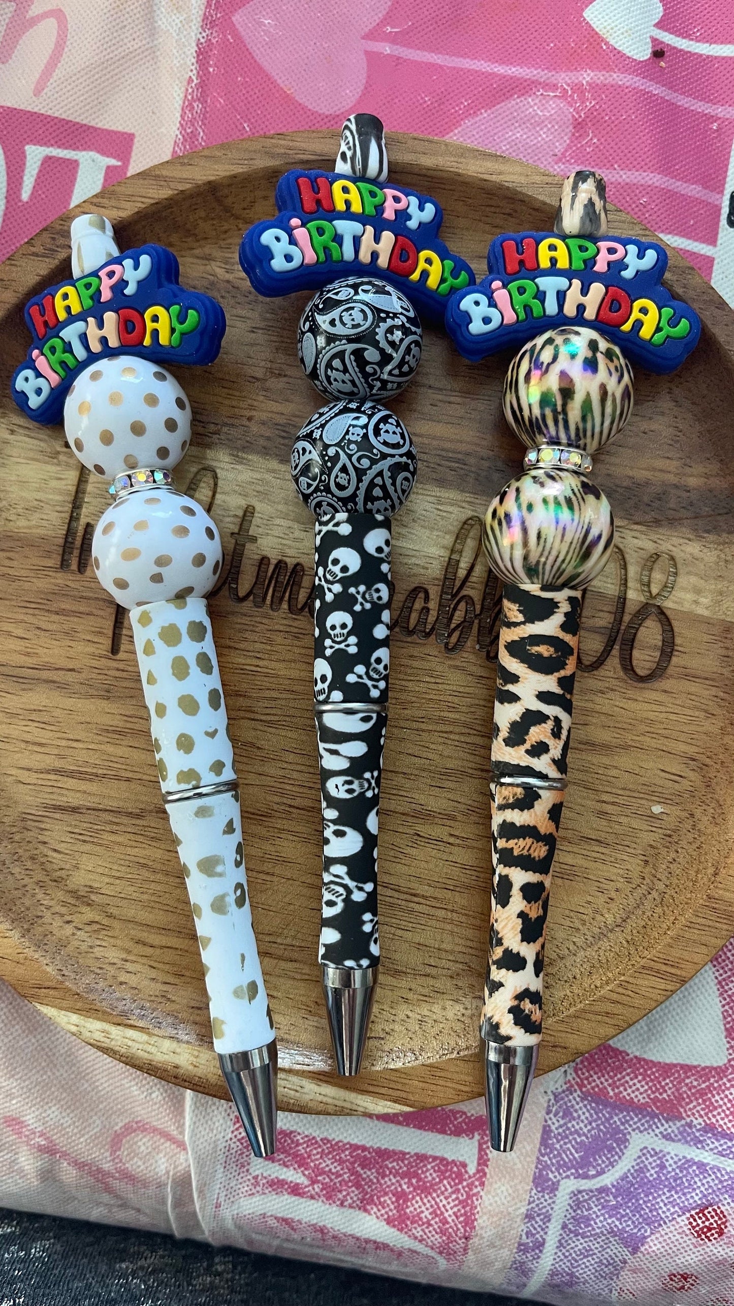 Happy Birthday beaded pen. Silicone beaded pen