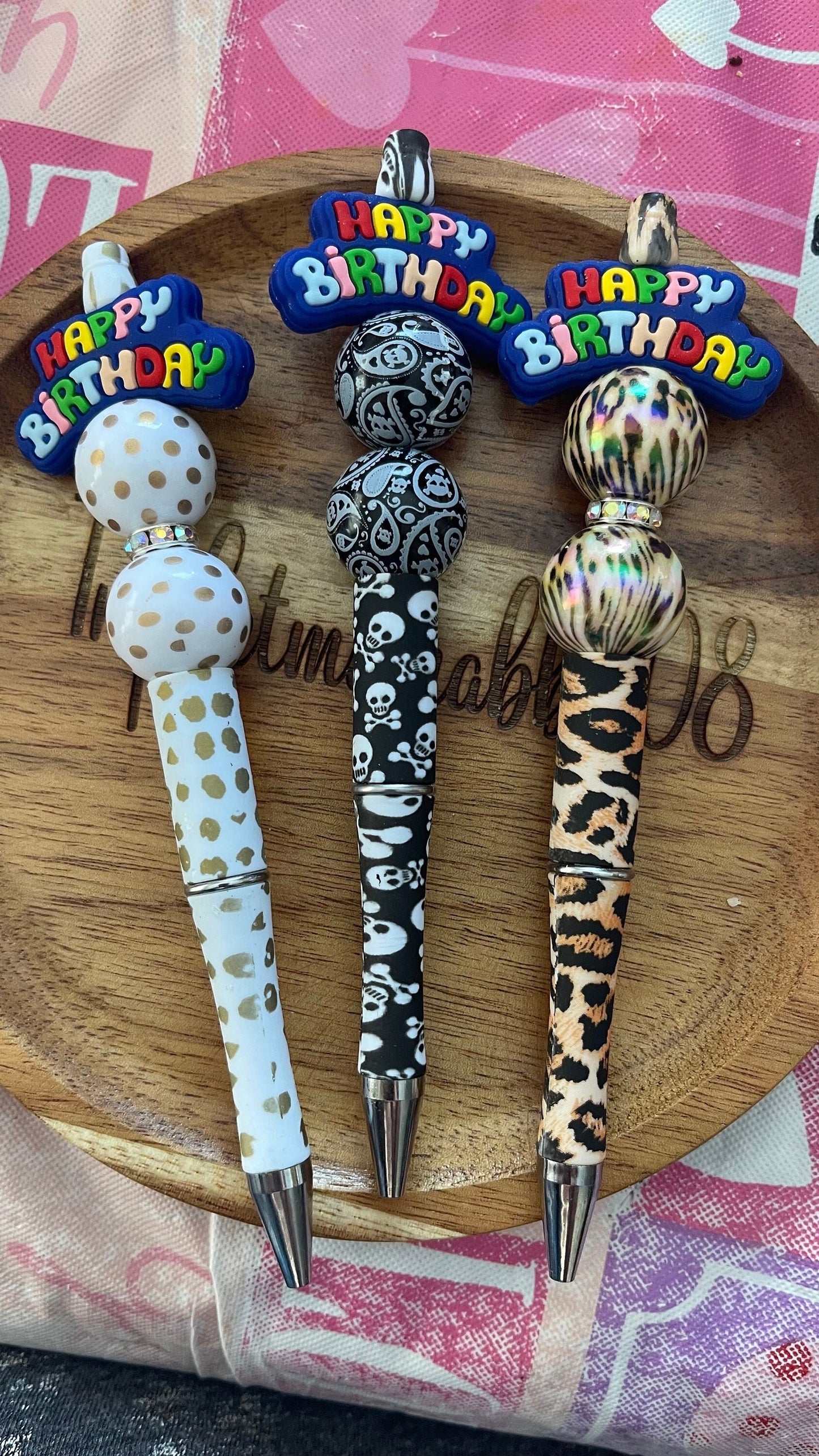 Happy Birthday beaded pen. Silicone beaded pen