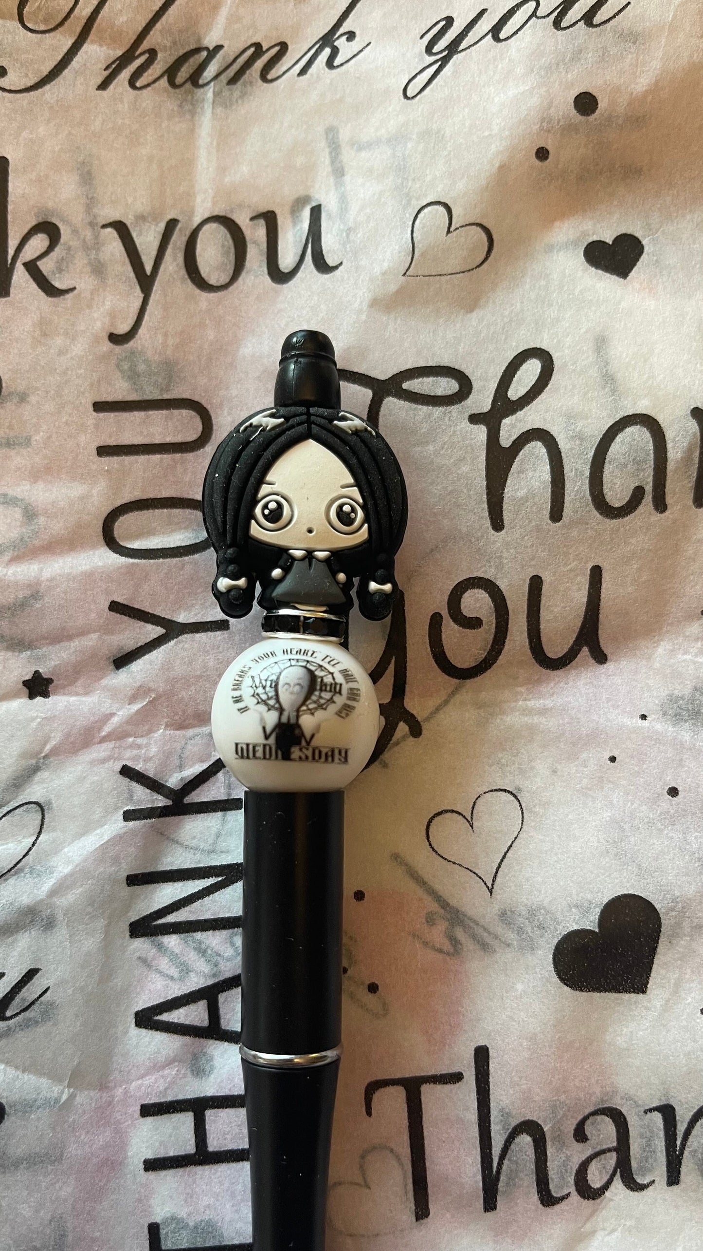 Wednesday Addams beaded pen, tv series, cute pens, journal pens.