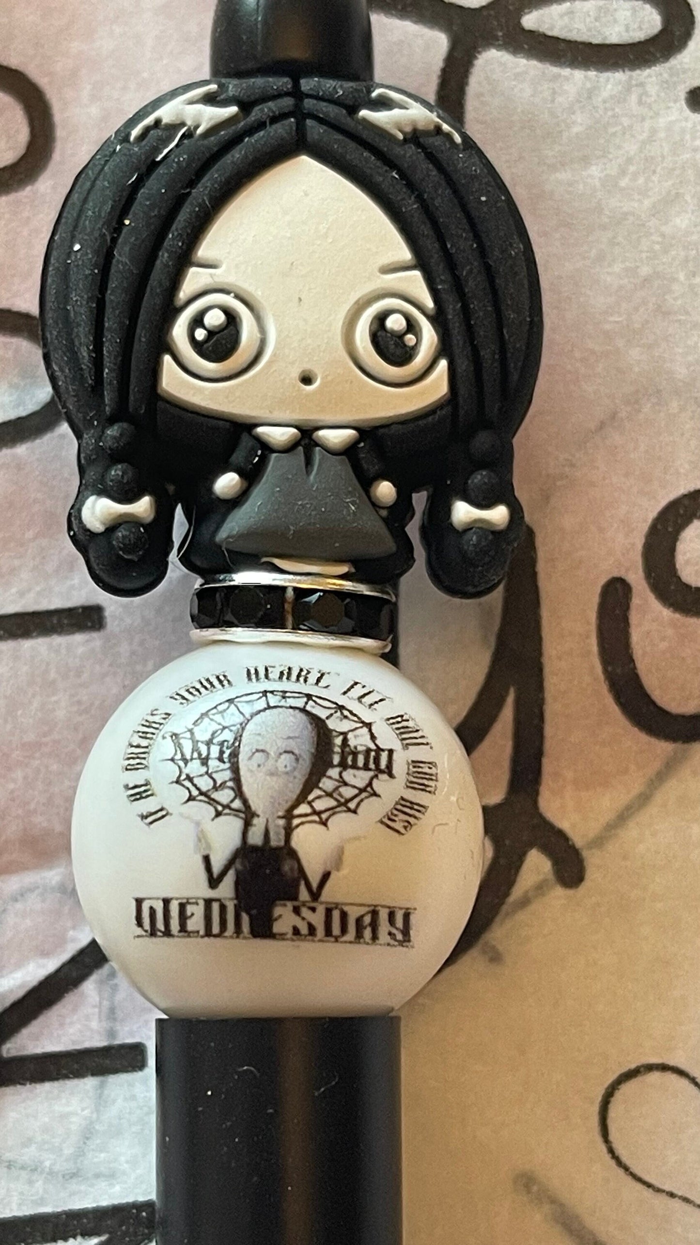 Wednesday Addams beaded pen, tv series, cute pens, journal pens.