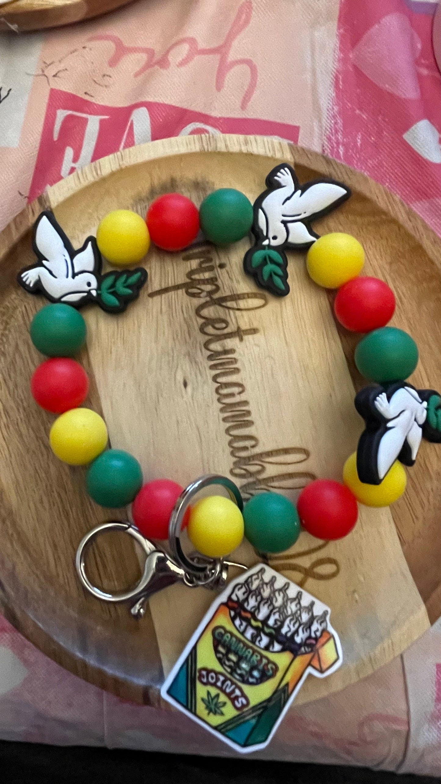 Bob Marley, Three little birds wristlet keychain. Handmade gift