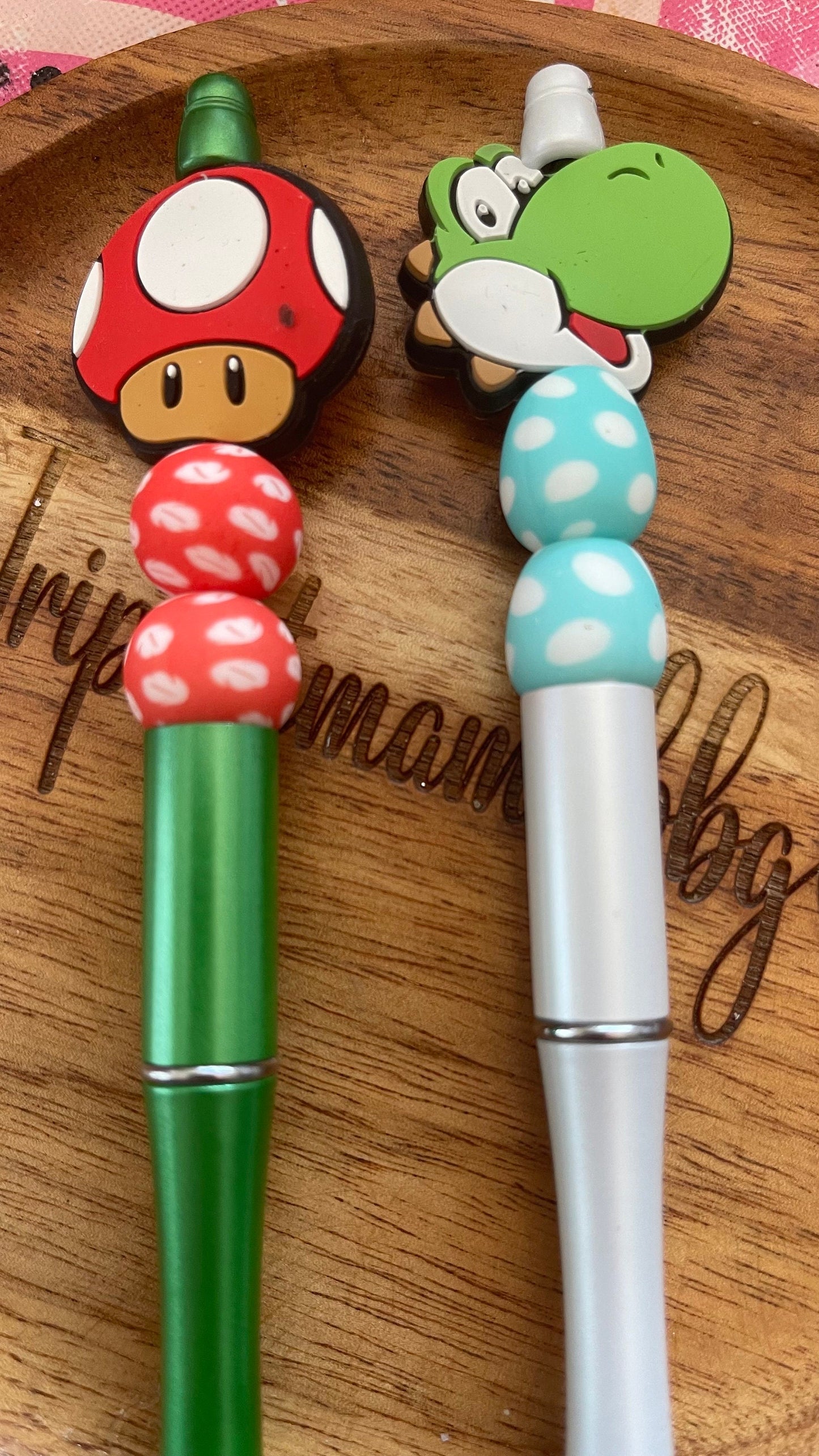 Mario's Mushroom or Yoshi beaded pen, funny pens, journal pens, kid gift