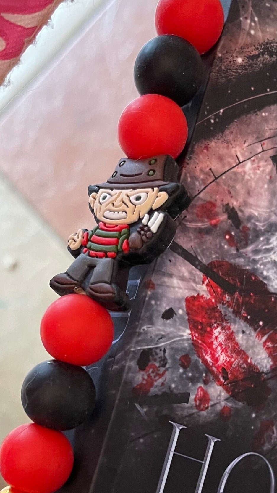 Freddy Krueger bookmark. Handmade gift, Book mark with beads