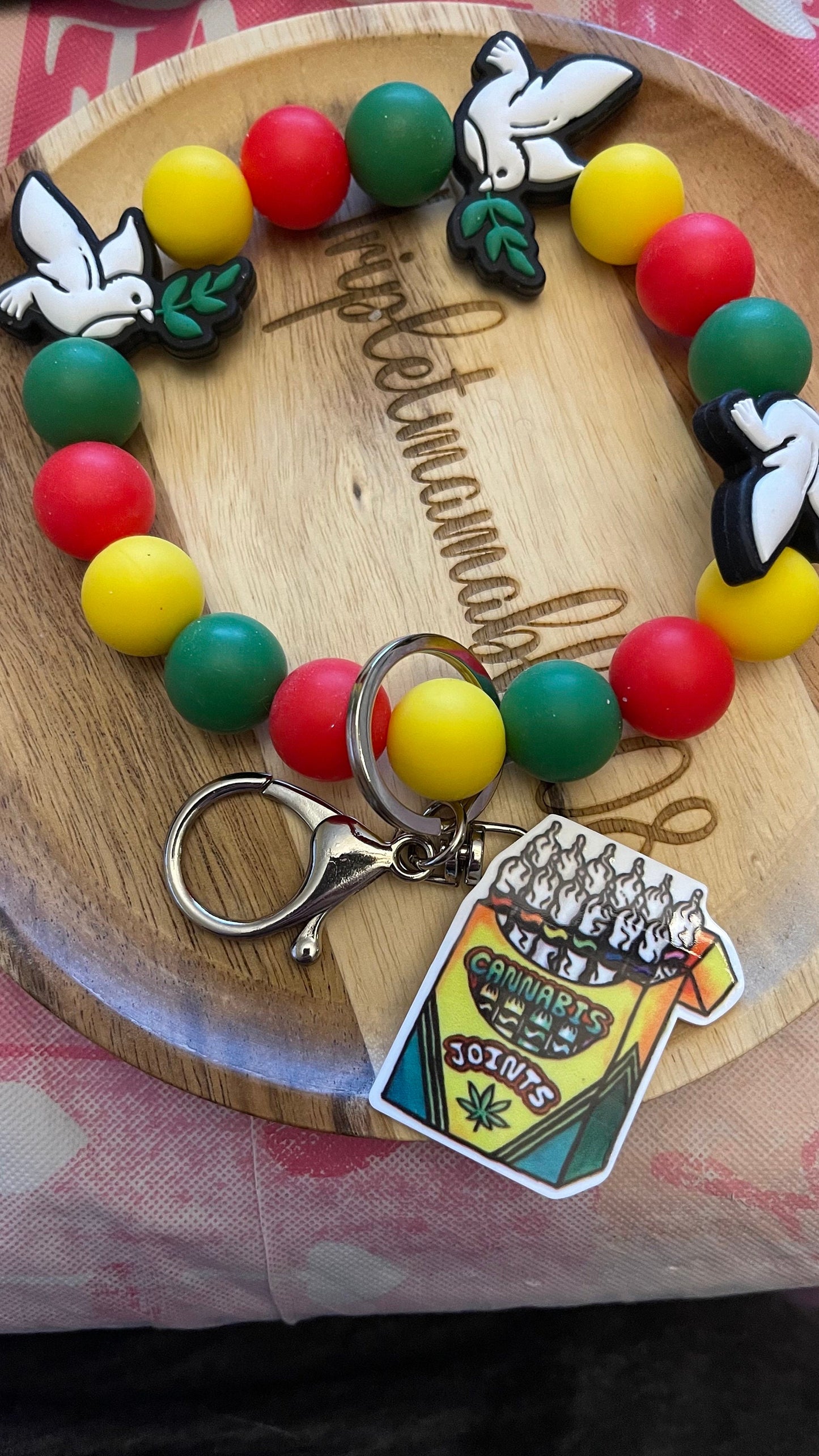 Bob Marley, Three little birds wristlet keychain. Handmade gift