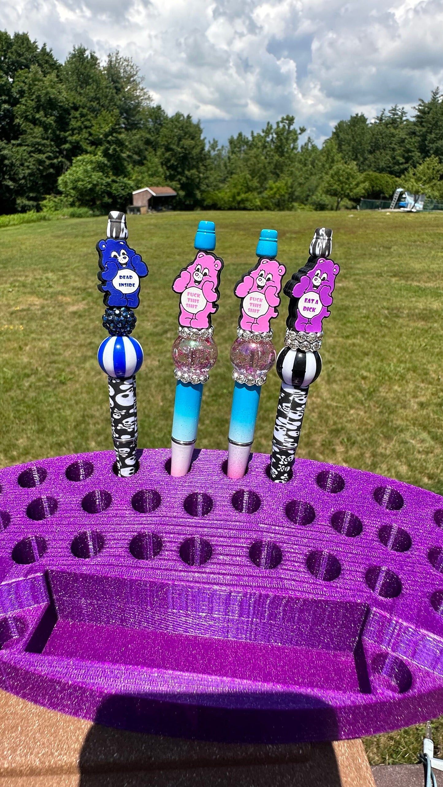 Sassy Care Bear beaded pens, Sweary Bears, journal pens.