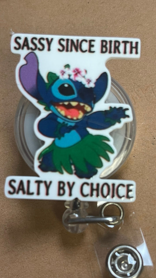 Salty by choice Stitch badge reel,