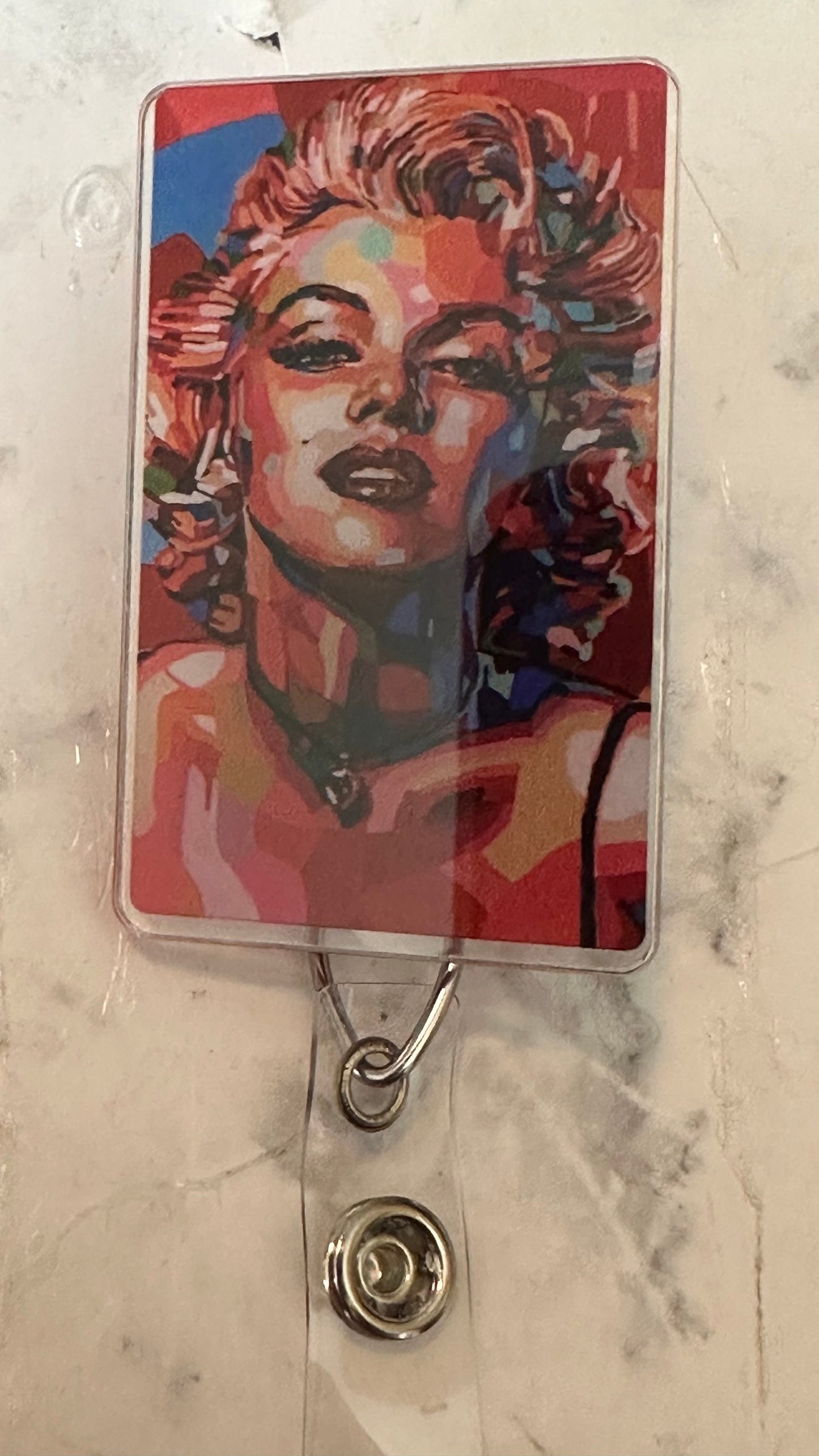 Marilyn Monroe alligator clip retractable badge reel. Nurses, teachers, anyone who wears a badge!