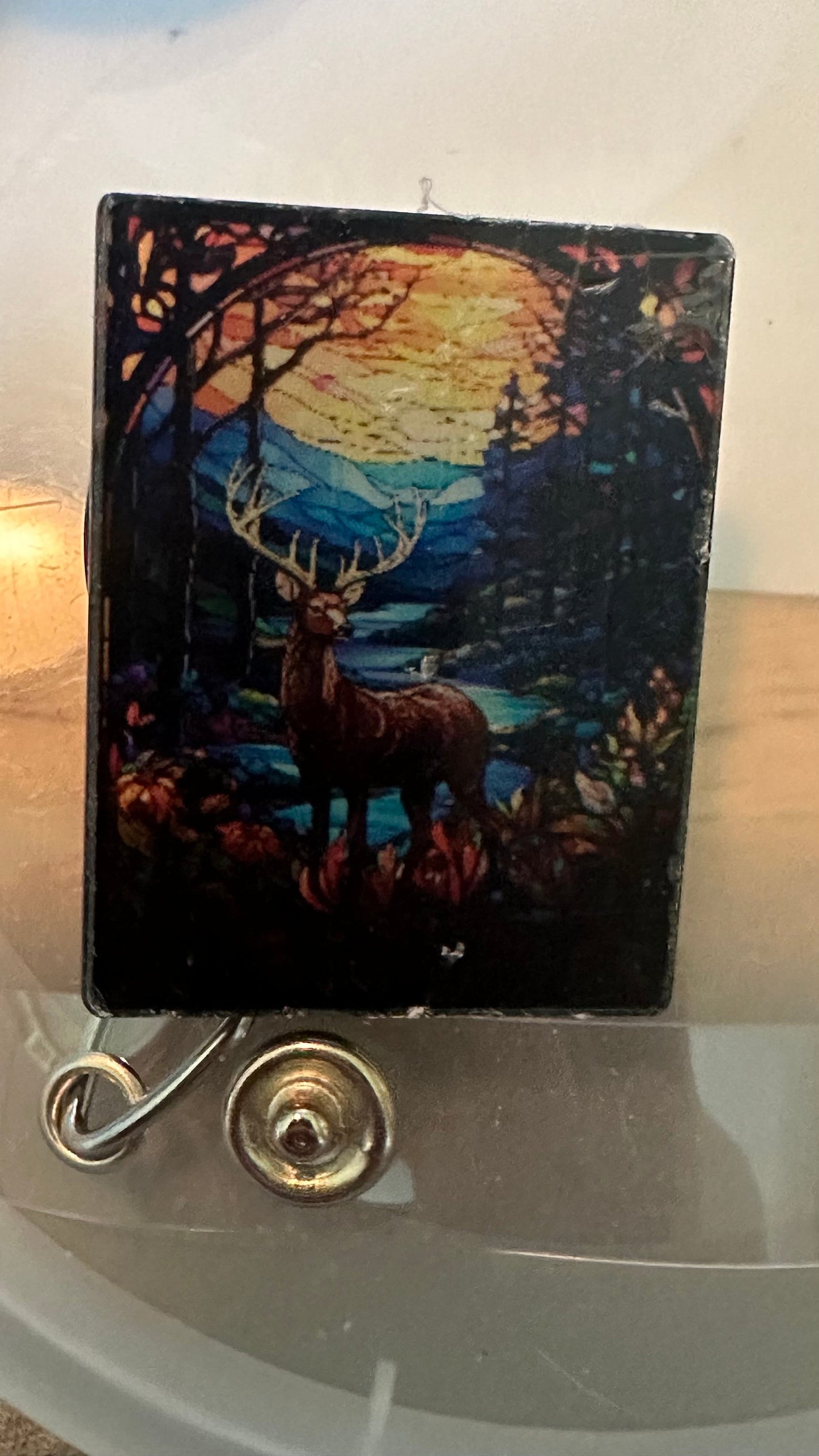 Deer Stained Glass badge reel, Stained glass appearance