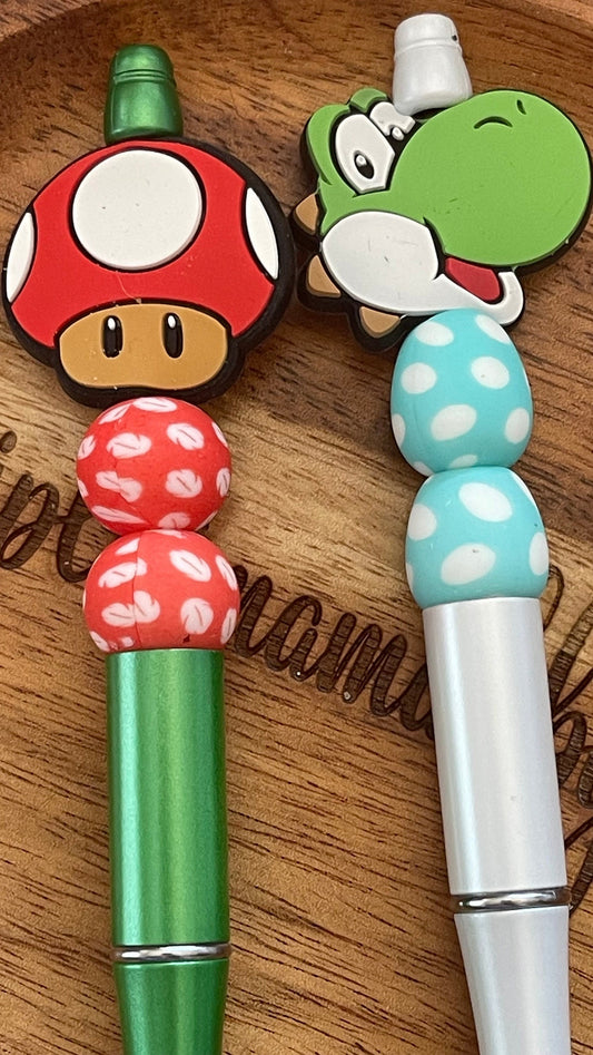 Mario's Mushroom or Yoshi beaded pen, funny pens, journal pens, kid gift