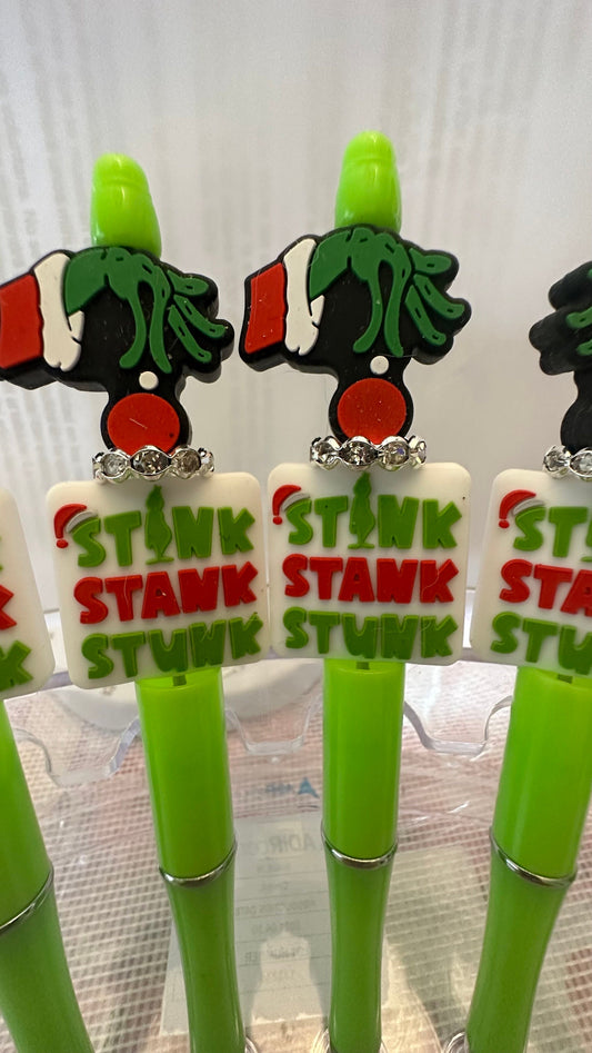 Grinch Stink Stank Stunk beaded pen, secret Santa funny pens, journal pens.