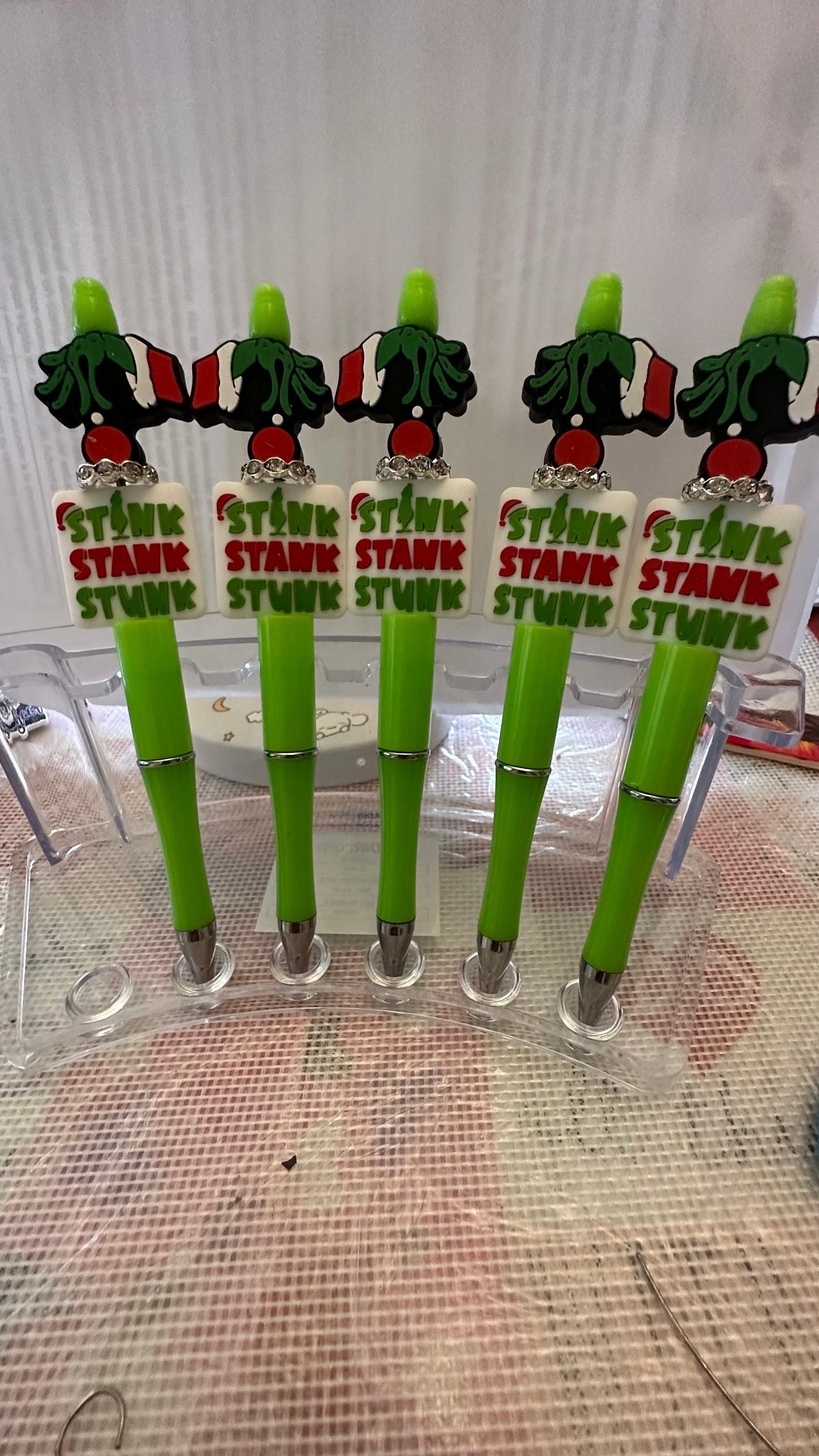 Grinch Stink Stank Stunk beaded pen, secret Santa funny pens, journal pens.