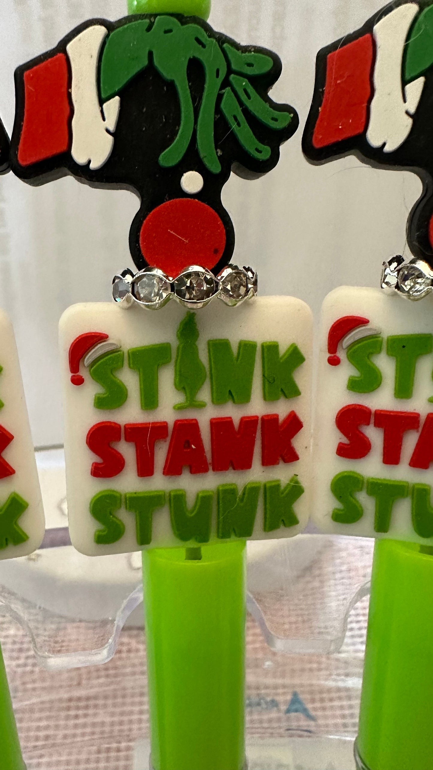 Grinch Stink Stank Stunk beaded pen, secret Santa funny pens, journal pens.