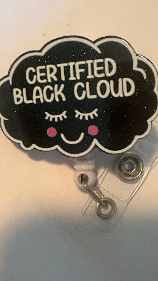 Black Cloud Badge Reel, Black Glitter, Nurse Badge Reel, Retractable Swivel Alligator Clip, Cute Badge Reel, Funny Badge Reel