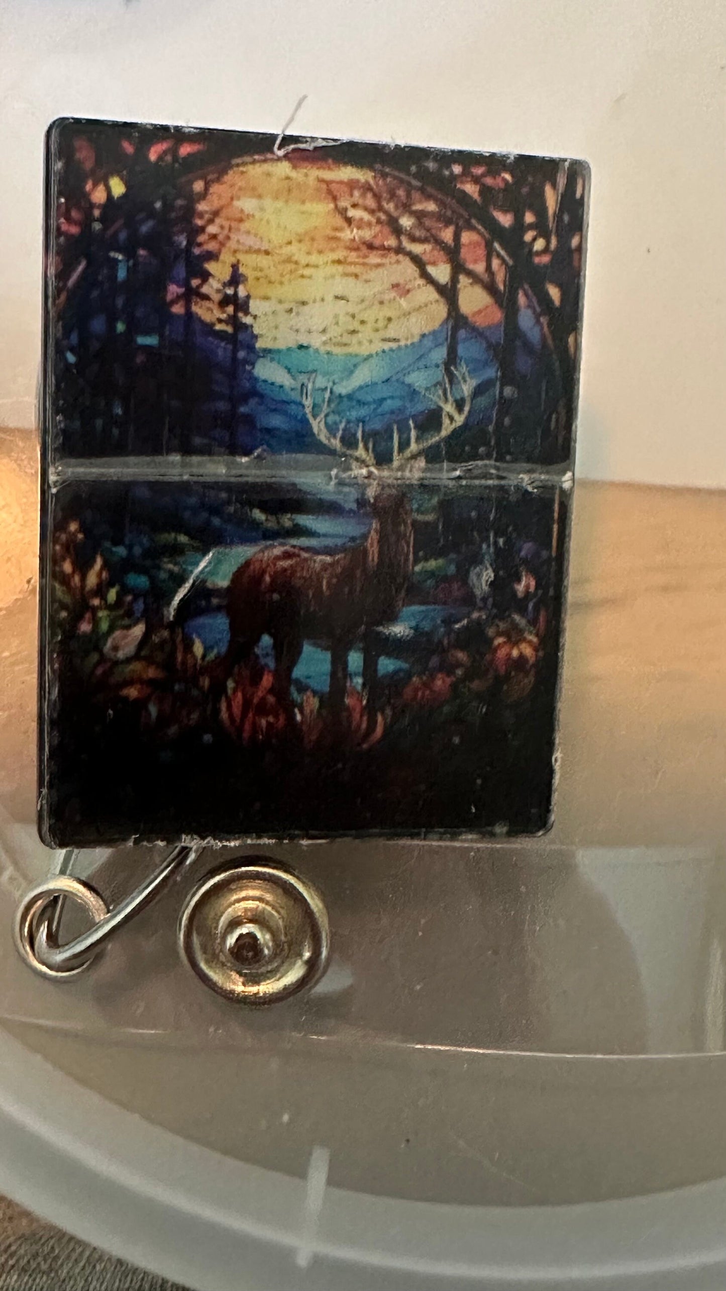 Deer Stained Glass badge reel, Stained glass appearance