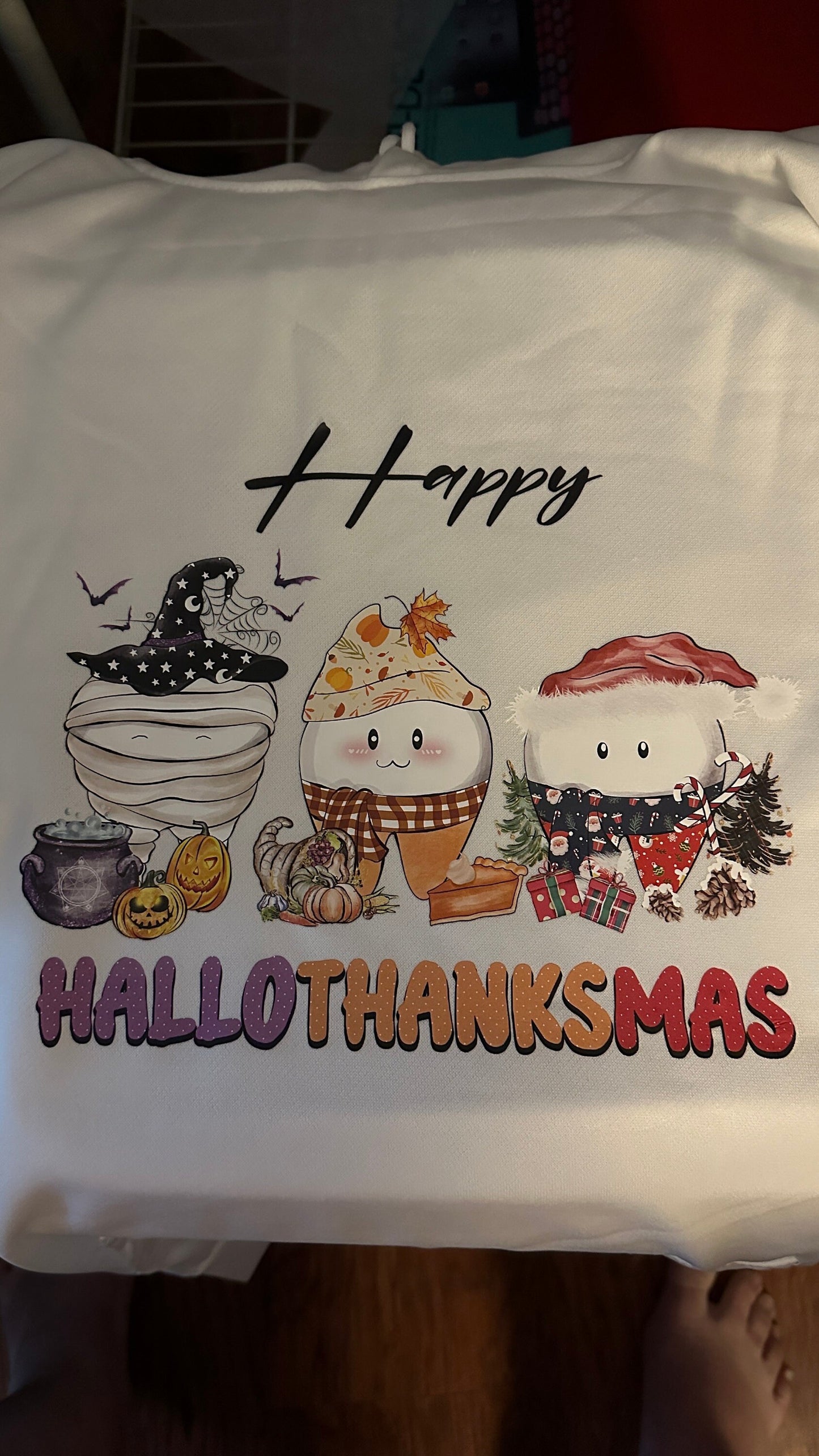 Happy HalloThanksMas Hoodie with pocket Pullover, Holiday Hoodie, Loose Hoodie