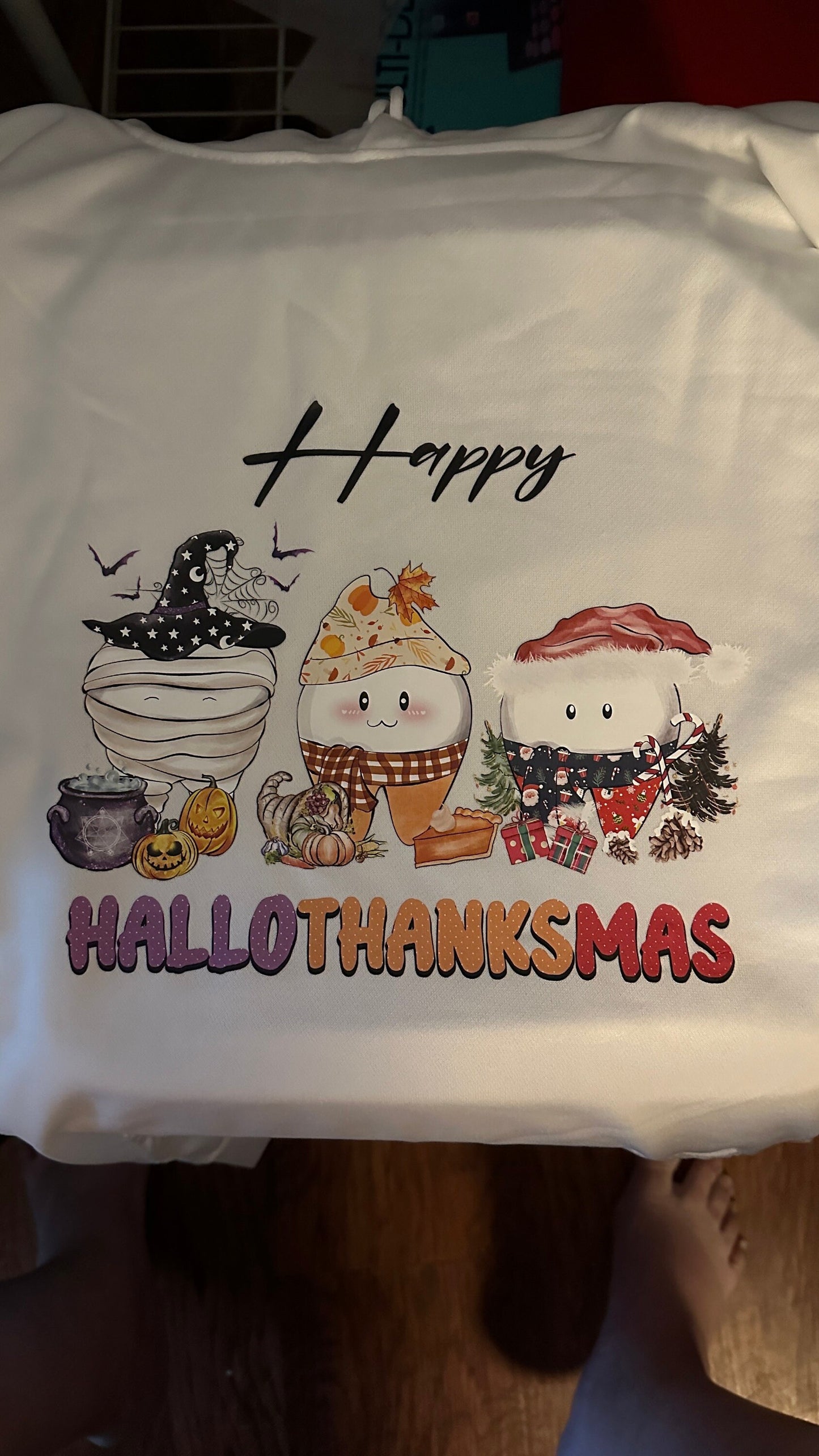 Happy HalloThanksMas Hoodie with pocket Pullover, Holiday Hoodie, Loose Hoodie