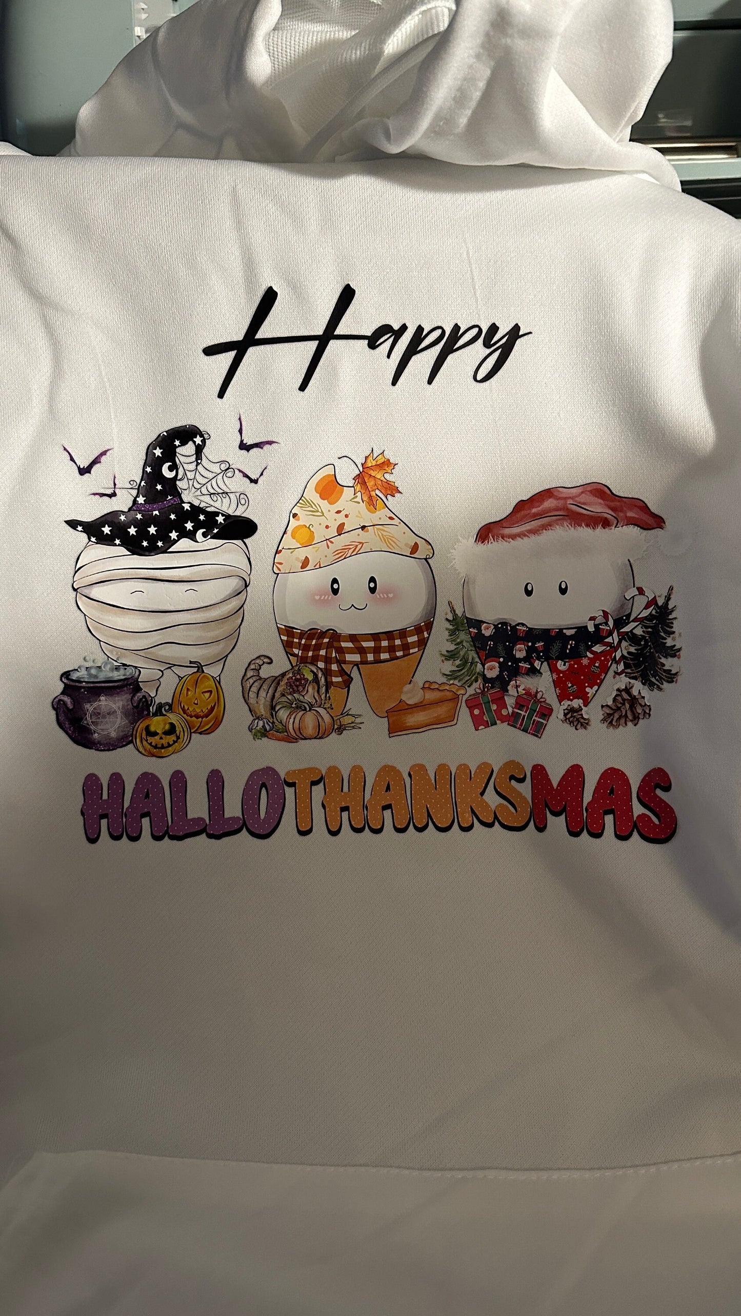 Happy HalloThanksMas Hoodie with pocket Pullover, Holiday Hoodie, Loose Hoodie