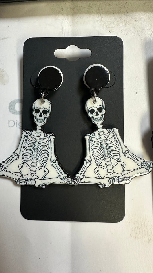 Skeleton Meditation Yoga Earrings, Dangle earrings, cute earrings, statement earrings!