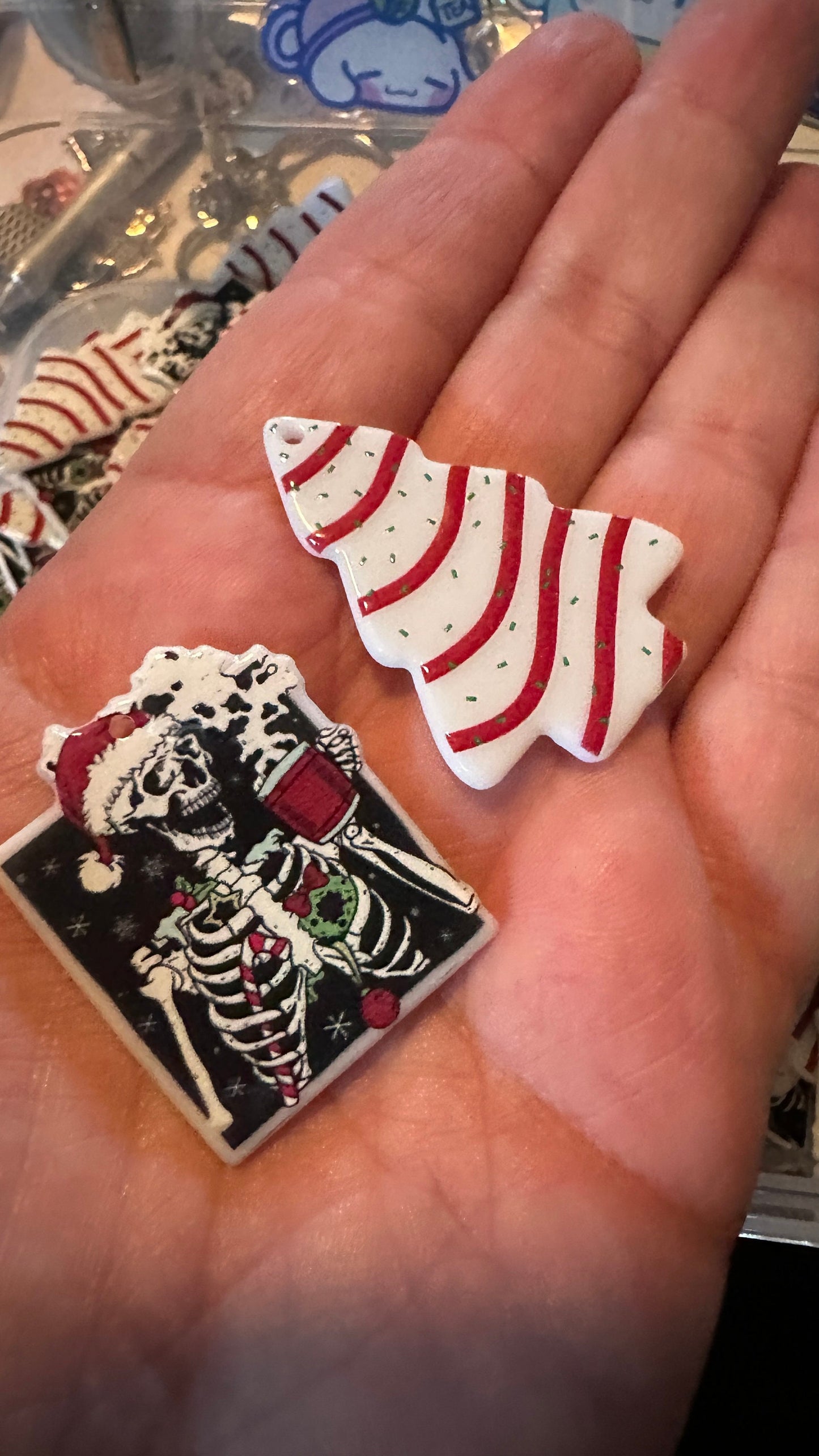 Christmas Acrylic Charms | Santa Claus Skeleton | White Christmas Tree | Christmas Jewelry | DIY Jewelry | Holiday Snack Cake