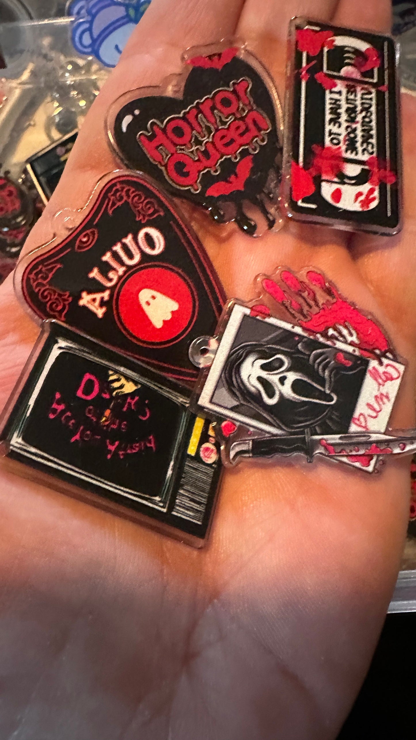 Black And Red Halloween Acrylic Charms | Call Me Ghost Face | Horror Queen Heart | OUIJA | TV | Horror Video Tape | DIY Jewelry