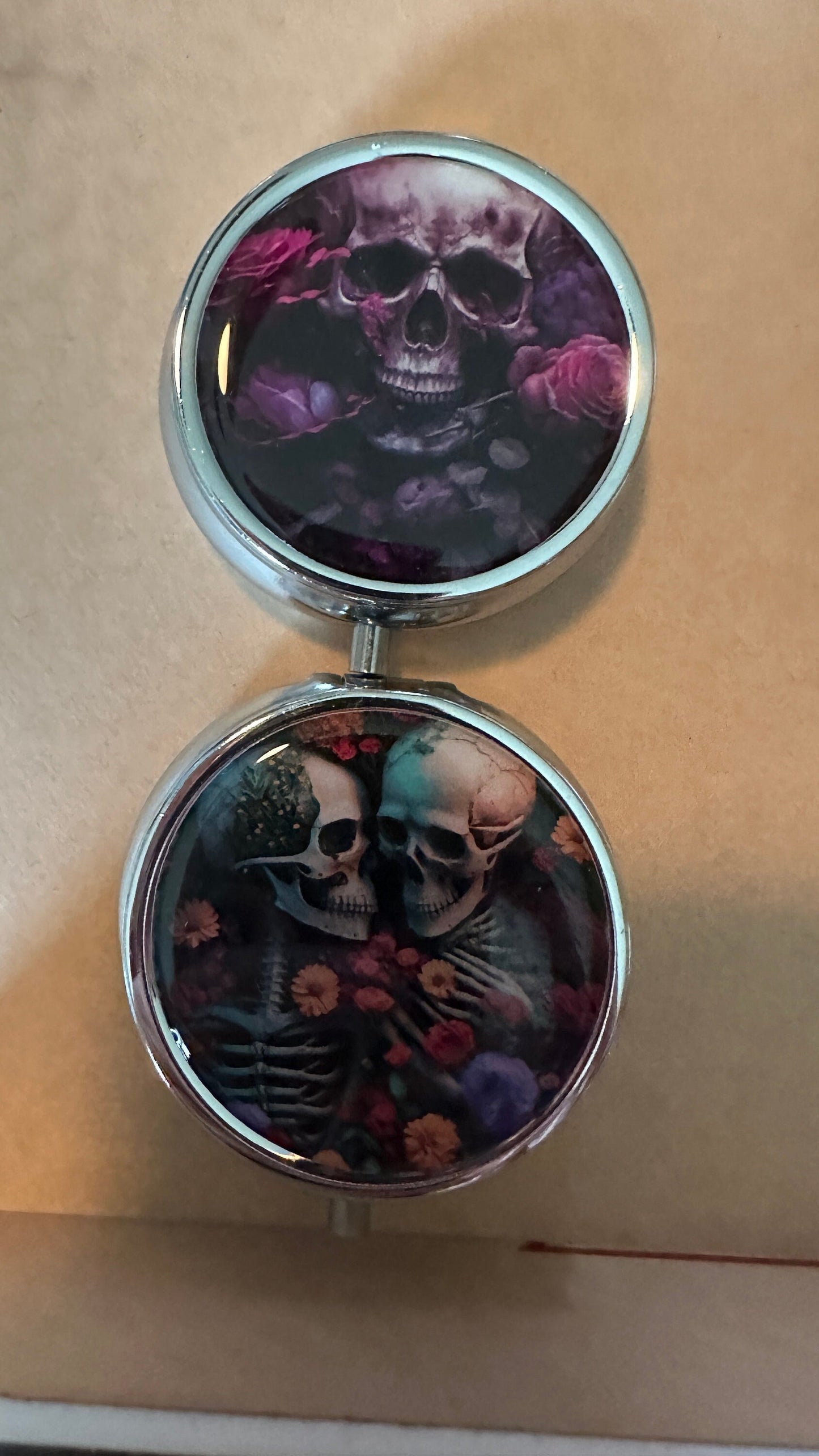 Skeleton and sunflower pill holder, Pill Box Case Pillbox Holder Trinket Box