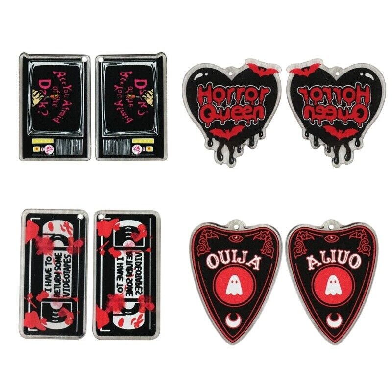 Black And Red Halloween Acrylic Charms | Call Me Ghost Face | Horror Queen Heart | OUIJA | TV | Horror Video Tape | DIY Jewelry