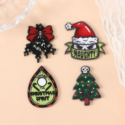 Naughty Christmas Acrylic Charms | Summon The Christmas Spirit | Noel | Santa Claus Horror | Skull Christmas Tree | DIY Jewelry